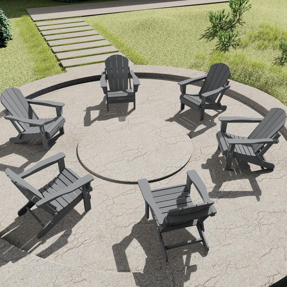 Serwall Adirondack Chair Set Of 6 For Patio Garden Outdoors Fire Pit Folding Gray