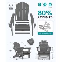 Serwall Adirondack Chair Set Of 6 For Patio Garden Outdoors Fire Pit Folding Gray