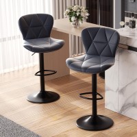 Nalupatio Modern Bar Stool Set Of 2 Adjustable Faux Leather Upholstered Swivel Counter Stools Counter Height Barstools With Ba