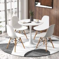 Tangkula Round Dining Table Set For 4, Kitchen Table Set With Seat & Solid Wood Legs, Round Kitchen Table And Chairs For Small Space, White