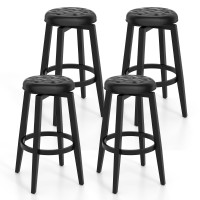 Costway 360 Swivel Bar Stools Set Of 4, 30-Inch Height Vintage Upholstered Rubberwood Backless Bar Chairs With Footrest, Retro Kitchen Counter Stools For Kitchen Island Dining Room Home Bar, Black