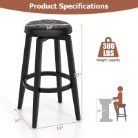 Costway 360 Swivel Bar Stools Set Of 4, 26-Inch Height Vintage Upholstered Rubberwood Backless Bar Chairs With Footrest, Retro Kitchen Counter Stools For Kitchen Island Dining Room Home Bar, Black