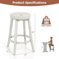 Costway 360 Swivel Bar Stools Set Of 4, 26-Inch Height Vintage Upholstered Rubberwood Backless Bar Chairs With Footrest, Retro Kitchen Counter Stools For Kitchen Island Dining Room Home Bar, White
