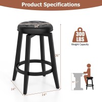 Costway 360 Swivel Bar Stools Set Of 2, 26-Inch Height Vintage Upholstered Rubberwood Backless Bar Chairs With Footrest, Retro Kitchen Counter Stools For Kitchen Island Dining Room Home Bar, Black