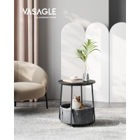 Vasagle End Table Small Bedside Table With Fabric Basket Modern Nightstand Round Side Table For Living Room Bedroom Ebony