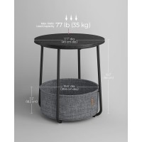 Vasagle End Table Small Bedside Table With Fabric Basket Modern Nightstand Round Side Table For Living Room Bedroom Ebony