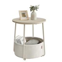 Vasagle End Table Small Bedside Table With Fabric Basket Modern Nightstand Round Side Table For Living Room Bedroom Cream