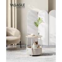 Vasagle End Table Small Bedside Table With Fabric Basket Modern Nightstand Round Side Table For Living Room Bedroom Cream