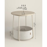 Vasagle End Table Small Bedside Table With Fabric Basket Modern Nightstand Round Side Table For Living Room Bedroom Cream