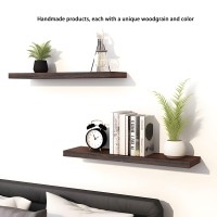 Phph 24 Inch Wood Floating Shelves For Wall Wooden Wall Shelves For Bedroom Set Of 6 Brown