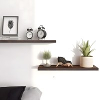 Phph 24 Inch Wood Floating Shelves For Wall Wooden Wall Shelves For Bedroom Set Of 6 Brown