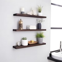 Phph 24 Inch Wood Floating Shelves For Wall Wooden Wall Shelves For Bedroom Set Of 6 Brown