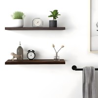 Phph 24 Inch Wood Floating Shelves For Wall Wooden Wall Shelves For Bedroom Set Of 6 Brown