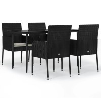 Vidaxl 5 Piece Patio Dining Set With Cushions Black Poly Rattan