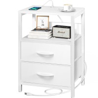 Yoobure Nightstand With Charging Station Small Night Stand With Fabric Drawers And Storage Shelf For Bedrooms Nightstands For