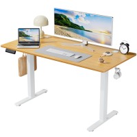 Smug Standing Desk 55X24 Inch Ergonomic Adjustable Height Electric Sit Stand Up Down Computer Table With Wholepiece Desktop Bo