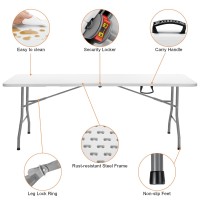 Skok 330Lbs Folding Picnic Table 8 Foot 8Ft Long Plastic Picnic Table Portable With Carry Handle White Tailgating Utility Comm