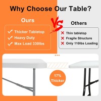 Skok 330Lbs Folding Picnic Table 8 Foot 8Ft Long Plastic Picnic Table Portable With Carry Handle White Tailgating Utility Comm