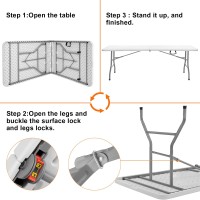 Skok 330Lbs Folding Picnic Table 8 Foot 8Ft Long Plastic Picnic Table Portable With Carry Handle White Tailgating Utility Comm