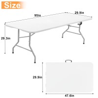 Skok 330Lbs Folding Picnic Table 8 Foot 8Ft Long Plastic Picnic Table Portable With Carry Handle White Tailgating Utility Comm