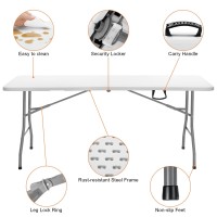 Skok 330Lbs Folding Table 6Ft Plastic Picnic Table Portable With Handle 6 Foot Folding Table Long With Thicker Tabletop White