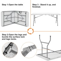 Skok 330Lbs Folding Table 6Ft Plastic Picnic Table Portable With Handle 6 Foot Folding Table Long With Thicker Tabletop White