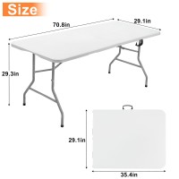 Skok 330Lbs Folding Table 6Ft Plastic Picnic Table Portable With Handle 6 Foot Folding Table Long With Thicker Tabletop White