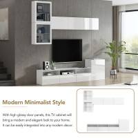 Merax High Gloss Tv Stand With Wall Mounted Floating Storage Cabinets Media Console For Television Up To 75 Versatile Entert