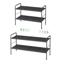 Prevent Soil Detachment Easy To Clean Expandable Shoe Rack 2 Tier Adjustable Metal Small Shoe Rack For Closet Door Entrance Sho