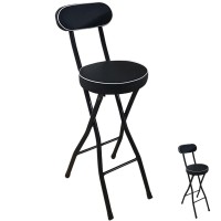 21/24/26 Inch Cushioned Padded Folding Stool, Foldable Bar Stool With Backrest, Round Stool For Kitchen Garden (Color : Black, Size : 60Cm/24Inch)