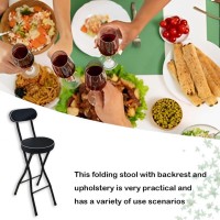 21/24/26 Inch Cushioned Padded Folding Stool, Foldable Bar Stool With Backrest, Round Stool For Kitchen Garden (Color : Black, Size : 60Cm/24Inch)