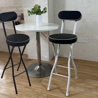 21/24/26 Inch Cushioned Padded Folding Stool, Foldable Bar Stool With Backrest, Round Stool For Kitchen Garden (Color : Black, Size : 60Cm/24Inch)