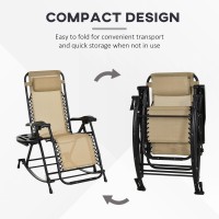 Outsunny 2 Pieces Outdoor Rocking Chairs Foldable Reclining Zero Gravity Lounge Rocker With Pillow Cup Phone Holder Combo D