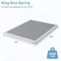 Hobinche King Box Spring 4 Inch High Profile Box Spring For King Bed Sturdy Metal Frame Mattress Foundation Easy Assembly Q