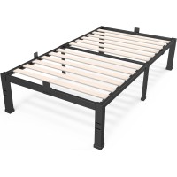 Roil 18 Inch Twin Size Bed Frames With Wide Wood Slats 3500Lbs Heavy Duty No Box Spring Needed Platform Mattress Stoppers Sin