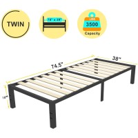 Roil 18 Inch Twin Size Bed Frames With Wide Wood Slats 3500Lbs Heavy Duty No Box Spring Needed Platform Mattress Stoppers Sin