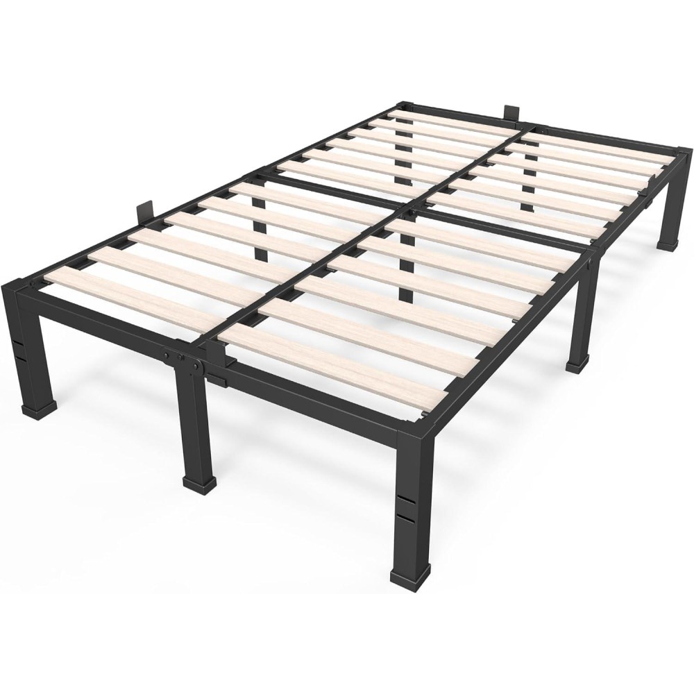 Roil 18 Inch Full Size Bed Frames With Wood Slats 3500Lbs Heavy Duty No Box Spring Needed Platform Mattress Stoppers Double M