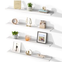 Lovekankei White Floating Shelves For Wall Set Of 4 36 Inch Wall Shelves With Lip Rustic Wood Hanging Shelves For Bedroom Bathr