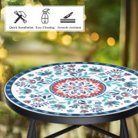 Vipush Mosaic Outdoor Patio Side Table 14 Round Folding End Table Patio Accent Table Indoor Plant Stand For Living Room Gera