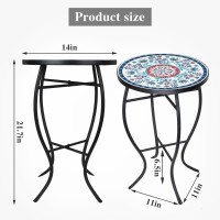 Vipush Mosaic Outdoor Patio Side Table 14 Round Folding End Table Patio Accent Table Indoor Plant Stand For Living Room Gera