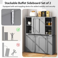 Costzon Sideboard Buffet Cabinet, Wooden Kitchen Storage Cabinet with Adjustable Shelf, Sliding Barn Door, Accent Coffee Bar Cabinet Console Table for Living Room, Dining Room, Hallway (Grey)