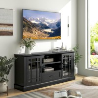 Kotek Farmhouse Tv Stand For Tvs Up To 70 Inch, Tall Tv Console W/2 Glass Doors, Adjustable Shelves, Drawer, Entertainment Center With Storage Cabinets For Living Room, Bedroom (Black)