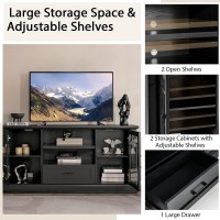 Kotek Farmhouse Tv Stand For Tvs Up To 70 Inch, Tall Tv Console W/2 Glass Doors, Adjustable Shelves, Drawer, Entertainment Center With Storage Cabinets For Living Room, Bedroom (Black)