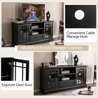 Kotek Farmhouse Tv Stand For Tvs Up To 70 Inch, Tall Tv Console W/2 Glass Doors, Adjustable Shelves, Drawer, Entertainment Center With Storage Cabinets For Living Room, Bedroom (Black)