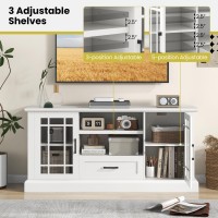 Kotek Farmhouse Tv Stand For Tvs Up To 70 Inch, Tall Tv Console W/2 Glass Doors, Adjustable Shelves, Drawer, Entertainment Center With Storage Cabinets For Living Room, Bedroom (White)