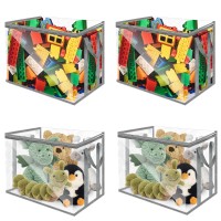 Rainmae 4Pcs Large Nursery Transparent Basket Storage Bags Organizer For Toys, Stuffed Animals, Blocks, Clays Baskets Bins Chest, Pvc Transparent Toy Bags Storage Bins With Lid & Handles