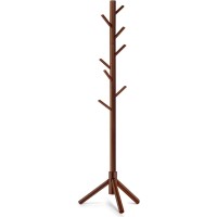 Kskspe Wooden Coat Rack Coat Rack Stand With 4 Height Options 8 Hooks Sturdy Freestanding Coat Rack For Clothes Bags Hats Tree C