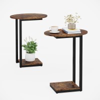 Hosfais Small Side Table Set Of 2 Cshaped Wood Sofa End Table With Metal Frame For Living Room Bedroom Small Spaces Rustic