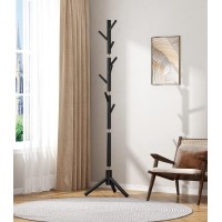 Kskspe Wooden Coat Rack Coat Rack Stand With 4 Height Options 8 Hooks Sturdy Freestanding Coat Rack For Clothes Bags Hats Tree C