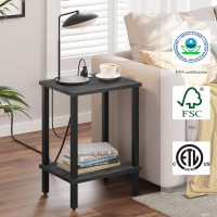 Tutotak End Table With Charging Station Side Table With Usb Ports And Outlets Nightstand 2Tier Storage Shelf Sofa Table For